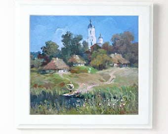 ORIGINAL PAINTING, vintage realism, modern painting, impressionism, landscape, The path to the church,  artist Y. Suprunchuk