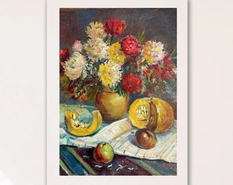 VINTAGE ORIGINAL PAINTING, oil painting, vintage realism, modern painting, still life, Autumn flowers, artist G. Zorya