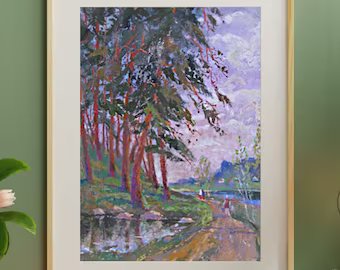 VINTAGE ORIGINAL PAINTING, oil painting, vintage realism, socialist realism, landscape, Road to home, artist B. Portnoy