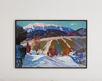 VINTAGE ORIGINAL PAINTING, oil painting, vintage realism, impressionism, landscape, Winter in the Carpathians, artist G. Chernoknizhny