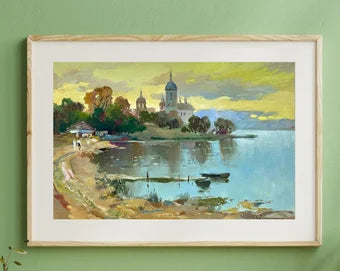 ORIGINAL PAINTING, modern painting, oil painting, impressionism, landscape, Evening in the village, Y. Suprunchuk