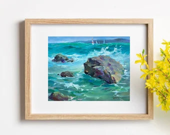 ORIGINAL PAINTING, modern painting, oil painting, impressionism, landscape, seascape, On the seashore,  artist Y. Suprunchuk