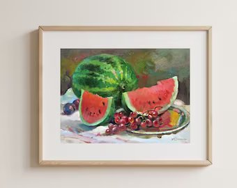 VINTAGE ORIGINAL PAINTING, oil painting, still life, socialist realism, Fruits, Summer fruits, artist Yu. Suprunchuk