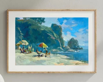 ORIGINAL PAINTING, modern painting, oil painting, impressionism, landscape, seascape, Rest on the beach, artist Yu. Suprunchuk