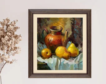 VINTAGE ORIGINAL PAINTING, oil painting, socialist realism, rural life, still life, On the table, artist Y. Suprunchuk