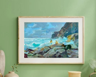 ORIGINAL PAINTING, modern painting, oil painting, impressionism, landscape, seascape, On the seashore,  artist Y. Suprunchuk