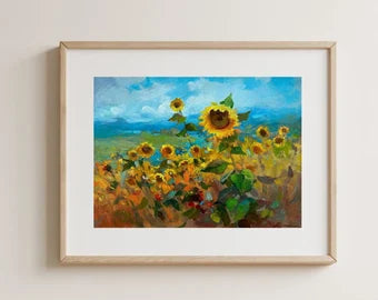 ORIGINAL PAINTING, modern painting, oil painting, impressionism, landscape, rural landscape, Field of sunflowers, artist Y. Suprunchuk