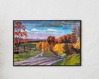 ORIGINAL PAINTING, vintage realism, oil painting, impressionism, landscape, Autumn day, artist B. Romanyuk