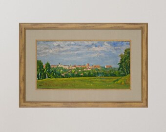 VINTAGE ORIGINAL PAINTING, oil painting, vintage, socialist realism, landscape, impressionism, Native town, 1996, artist A. Rozbitsky