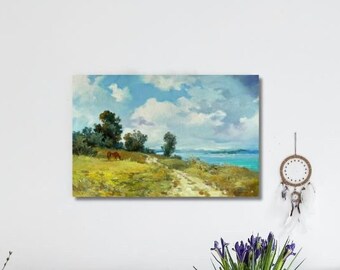 ORIGINAL PAINTING, modern painting, oil painting, landscape, impressionism, Summer, On the pasture, artist Yu. Suprunchuk