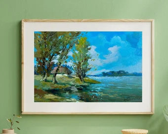 ORIGINAL PAINTING, painting, vintage, modern painting, oil painting, landscape, Spring day, artist Yu. Suprunchuk