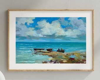 ORIGINAL PAINTING, modern painting, oil painting, impressionism, landscape, seascape, After fishing,  artist Y. Suprunchuk