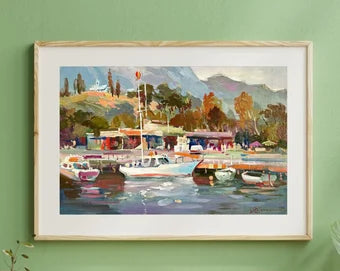 ORIGINAL PAINTING, oil painting, socialist realism, landscape, impressionism, cityscape, Pier, artist Y. Suprunchuk