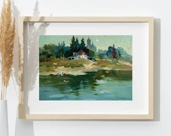 ORIGINAL PAINTING, vintage realism, modern painting, oil painting, impressionism, landscape, On the river bank, artist Yu. Suprunchuk