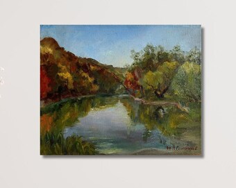 VINTAGE ORIGINAL PAINTING, oil painting, vintage realism, landscape, impressionism, Autumn day, artist V. Sanzharov