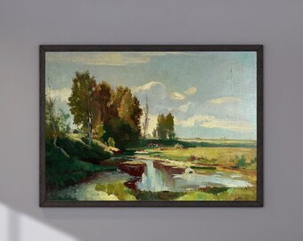 VINTAGE ORIGINAL PAINTING, oil painting, vintage realism, landscape, impressionism, Summer day