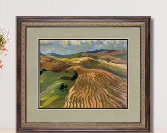 ORIGINAL PAINTING, vintage realism, oil painting, impressionism, landscape, rural landscape, Autumn field, artist B. Romanyuk