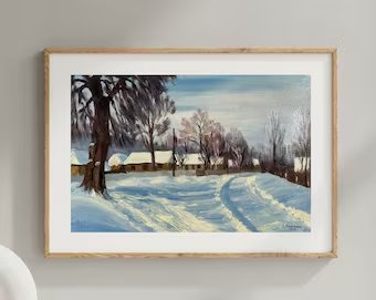 ORIGINAL PAINTING, vintage realism, oil painting, impressionism, landscape, Winter day, artist B. Romanyuk