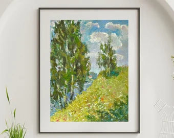 VINTAGE ORIGINAL PAINTING, vintage realism, socialist realism, impressionism, landscape, Summer day, artist B. Portnoy