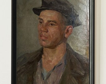 VINTAGE ORIGINAL PAINTING, oil painting, vintage realism, socialist realism, genre, portrait, male portrait, Male, Ukrainian artist