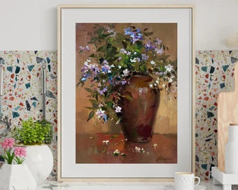 VINTAGE ORIGINAL PAINTING, oil painting, socialist realism, rural life, still life, Bouquet of wild flowers, artist Yu. Suprunchuk