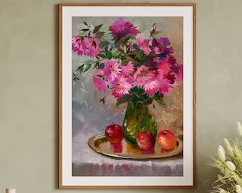 VINTAGE ORIGINAL PAINTING, oil painting, socialist realism, rural life, still life, Bouquet of flowers, artist Yu. Suprunchuk