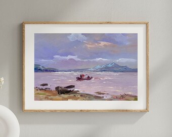 ORIGINAL PAINTING, vintage realism, modern painting, oil painting, impressionism, landscape, seascape, Fishing, artist Y. Suprunchuk