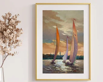 ORIGINAL PAINTING, vintage realism, modern painting, oil painting, impressionism, landscape, seascape, Sunset, artist Y. Suprunchuk