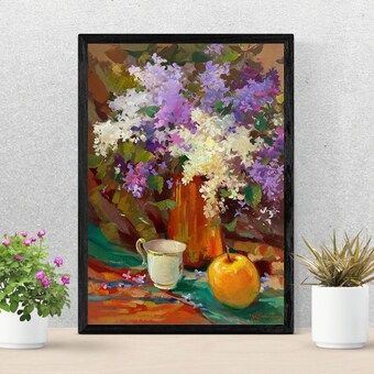 VINTAGE ORIGINAL PAINTING, oil painting, socialist realism, rural life, still life, Bouquet of spring flowers, artist Yu. Suprunchuk