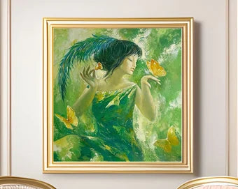 VINTAGE ORIGINAL PAINTING, oil painting, vintage realism, impressionism, portrait, genre, Taming the butterflies, artist Y. Dubinin