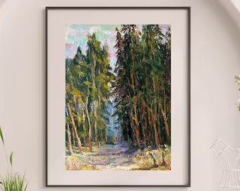 VINTAGE ORIGINAL PAINTING, oil painting, vintage realism, socialist realism, landscape, Walk in the woods, artist B. Portnoy