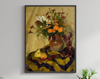 VINTAGE ORIGINAL PAINTING, oil painting, vintage realism, impressionism, still life, Bouquet of flowers, artist A. Tkachenko