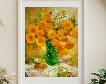 ORIGINAL PAINTING, oil painting, socialist realism, rural life, still life, Bouquet of yellow flowers, artist Yu. Suprunchuk