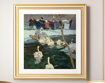 VINTAGE ORIGINAL PAINTING, socialist realism, oil painting, landscape, genre, At the city zoo, artist A. Safargalin