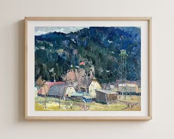 VINTAGE ORIGINAL PAINTING, socialist realism, impressionism, landscape, cityscape, City in the mountains, artist I. Klets