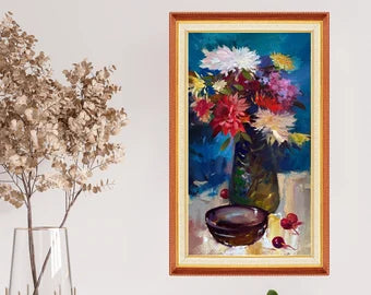 ORIGINAL PAINTING, oil painting, socialist realism, impressionism, rural life, still life, Summer flowers, artist Y. Suprunchuk