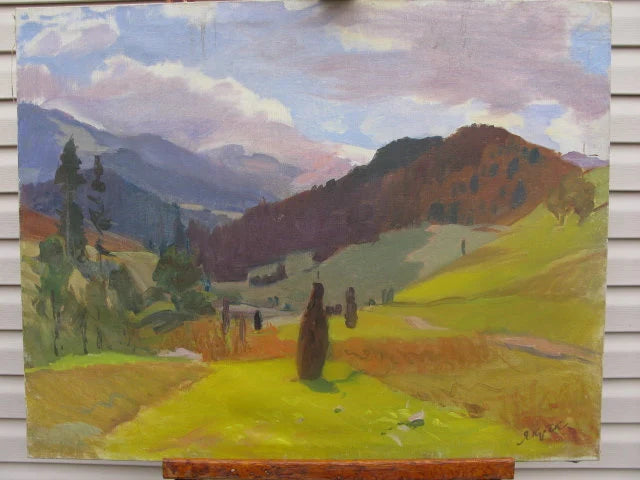 VINTAGE ORIGINAL PAINTING, oil painting, ukrainian painting, impressionism, landscape, Mountains, artist K. Yakubek