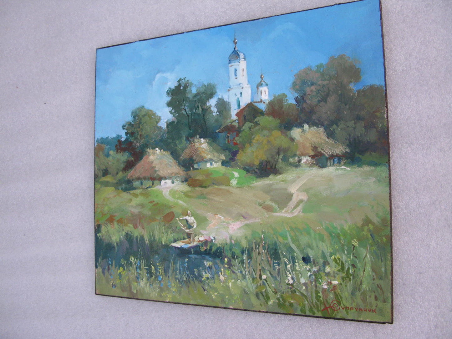 ORIGINAL PAINTING, vintage realism, modern painting, impressionism, landscape, The path to the church,  artist Y. Suprunchuk