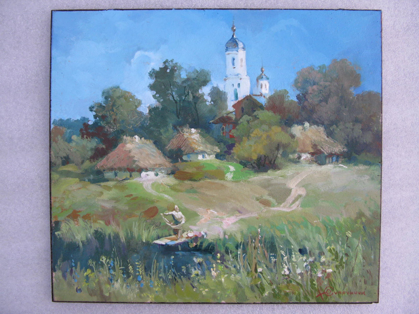 ORIGINAL PAINTING, vintage realism, modern painting, impressionism, landscape, The path to the church,  artist Y. Suprunchuk