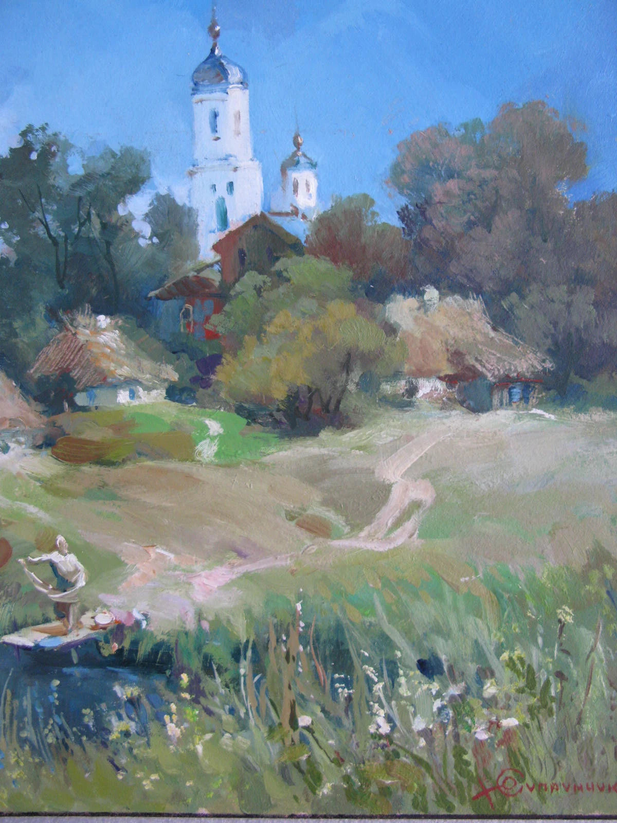 ORIGINAL PAINTING, vintage realism, modern painting, impressionism, landscape, The path to the church,  artist Y. Suprunchuk