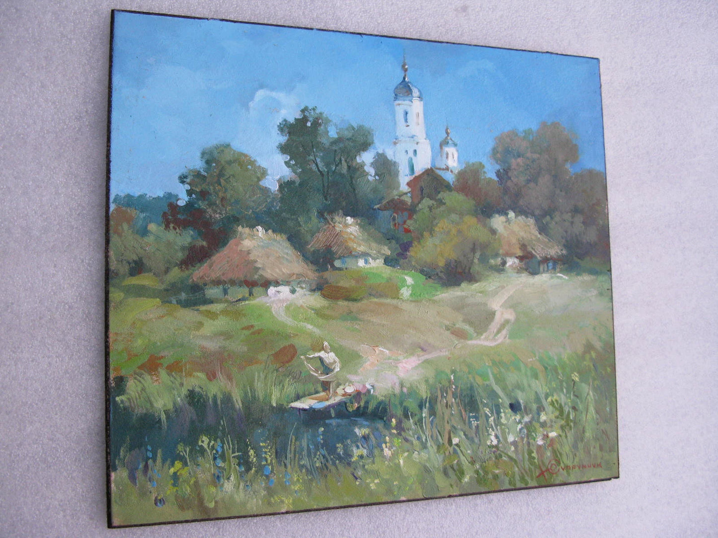 ORIGINAL PAINTING, vintage realism, modern painting, impressionism, landscape, The path to the church,  artist Y. Suprunchuk