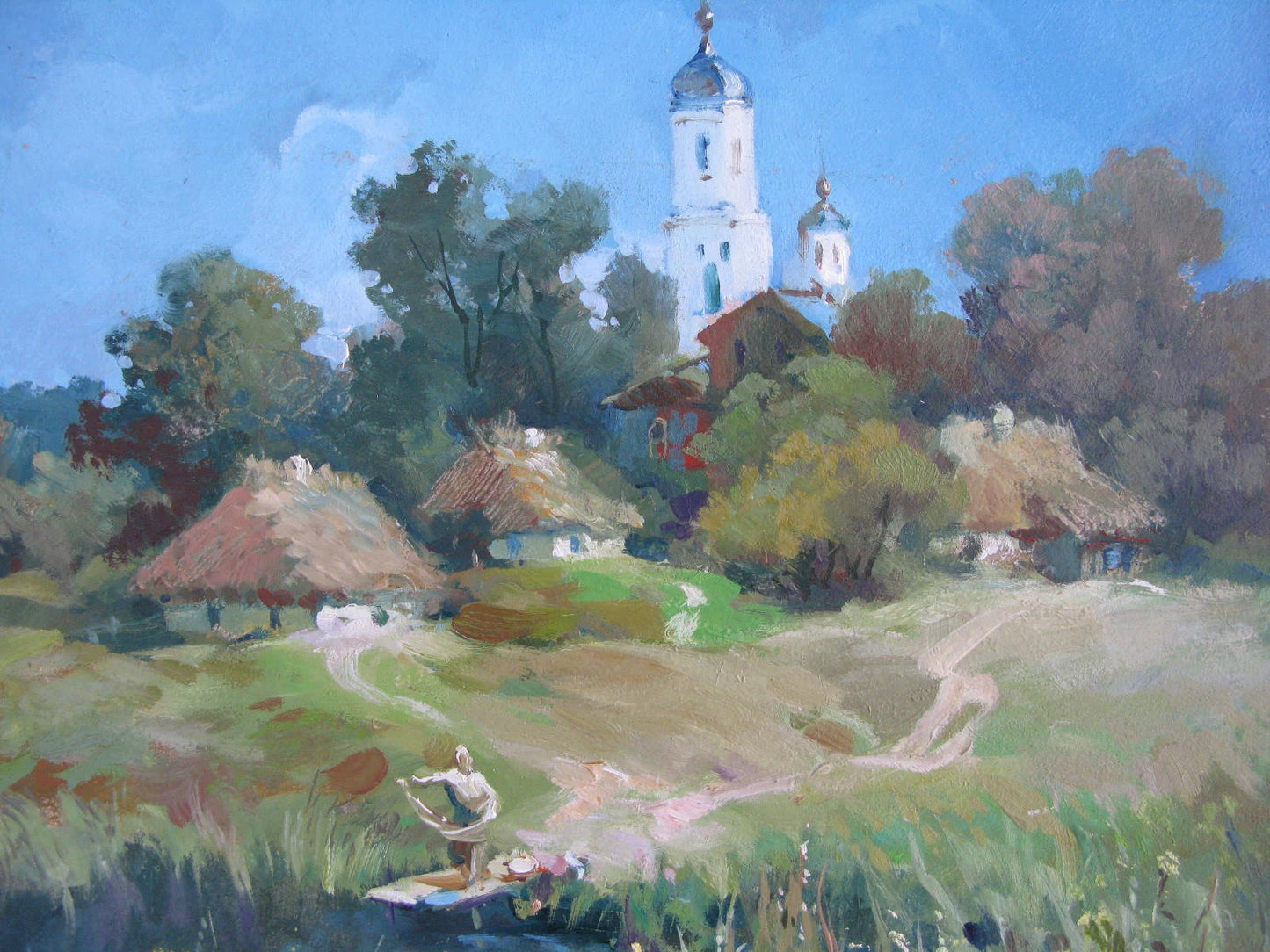 ORIGINAL PAINTING, vintage realism, modern painting, impressionism, landscape, The path to the church,  artist Y. Suprunchuk