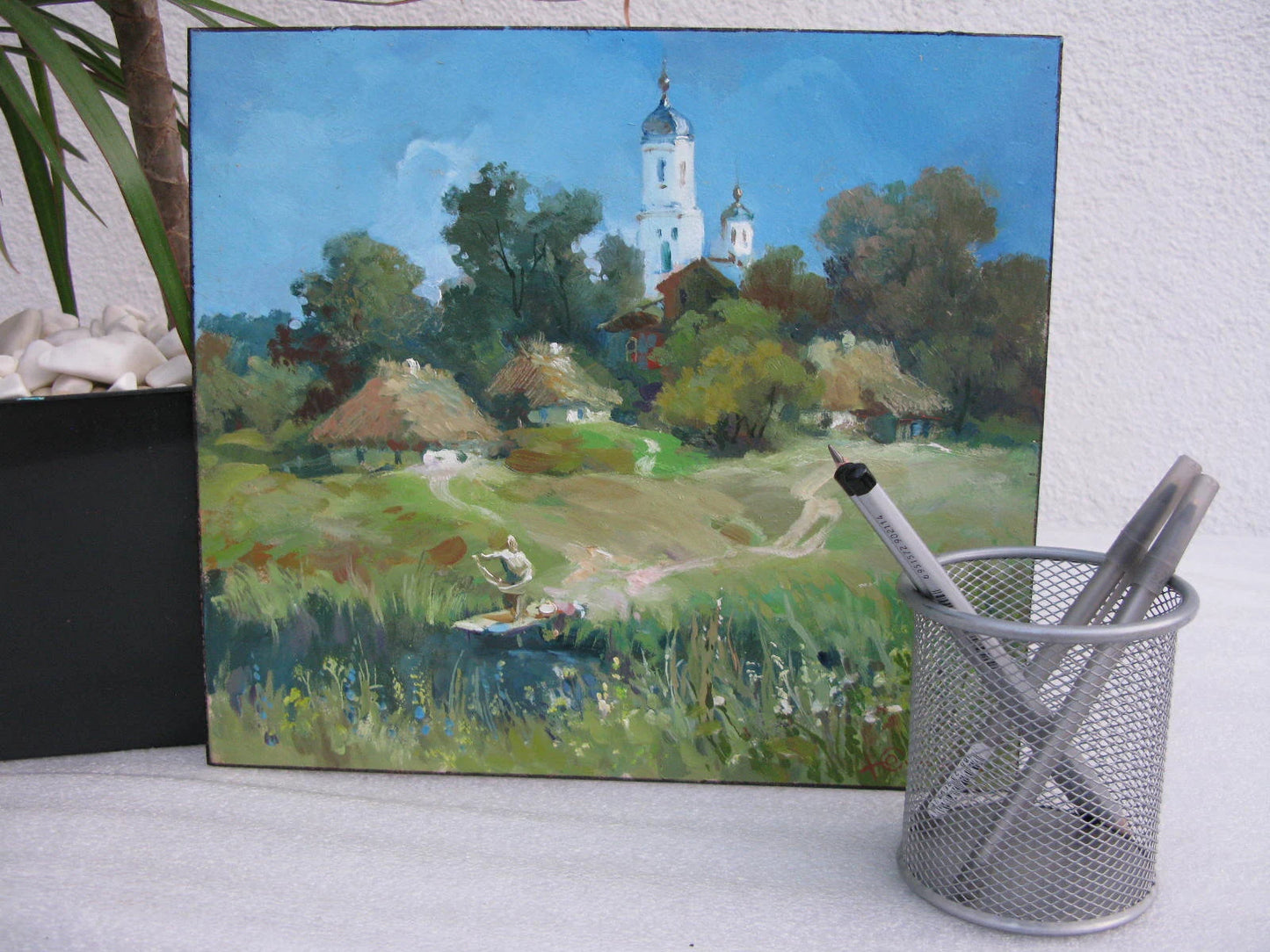 ORIGINAL PAINTING, vintage realism, modern painting, impressionism, landscape, The path to the church,  artist Y. Suprunchuk