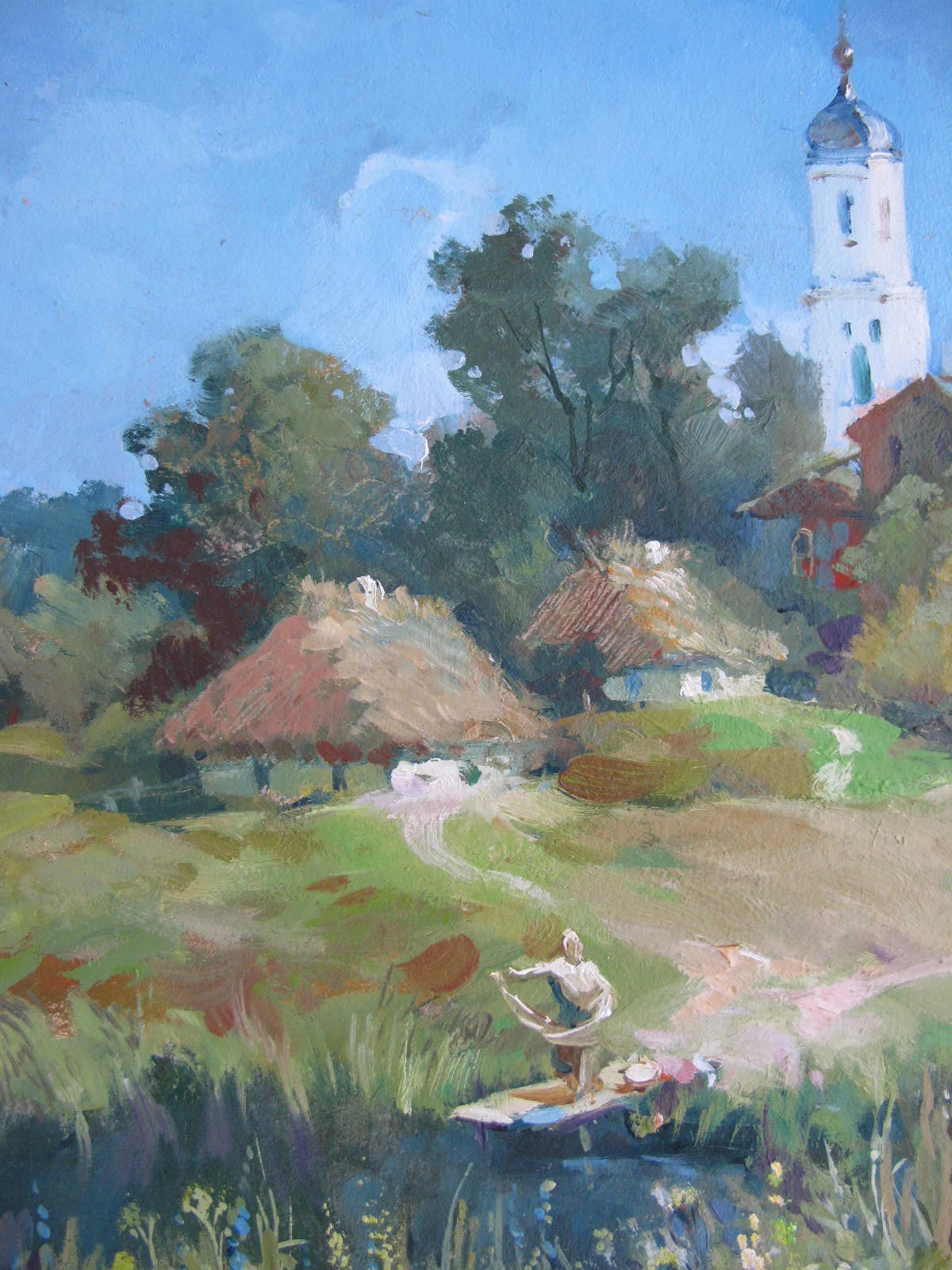 ORIGINAL PAINTING, vintage realism, modern painting, impressionism, landscape, The path to the church,  artist Y. Suprunchuk