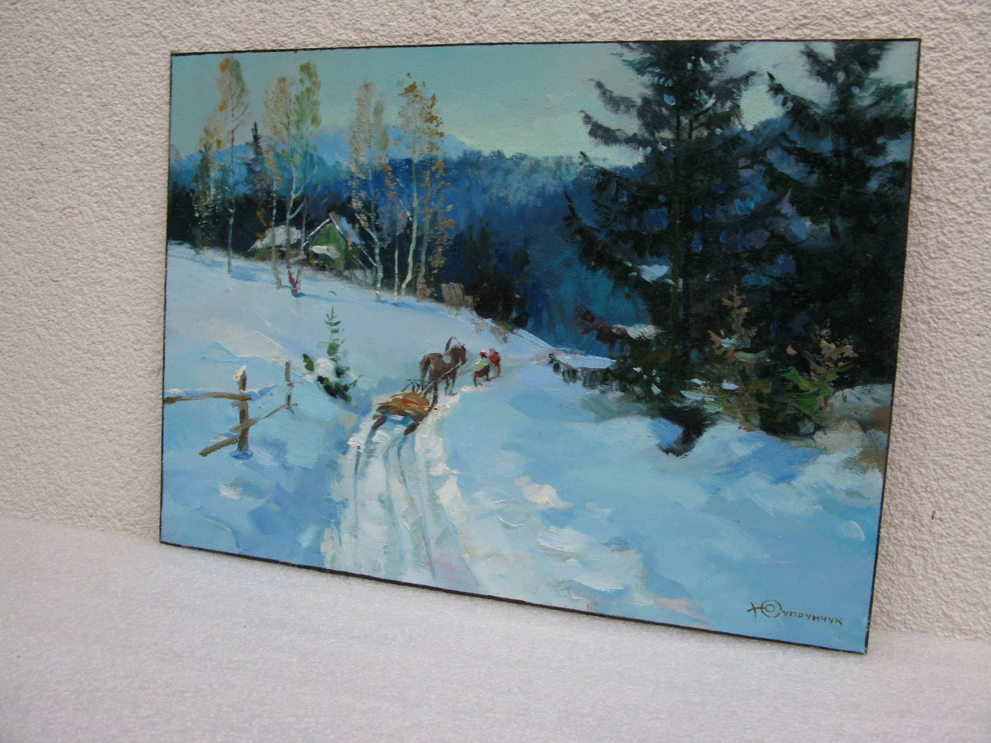 ORIGINAL PAINTING, modern painting, oil painting, impressionism, landscape, Winter, Snowy path, artist Y. Suprunchuk