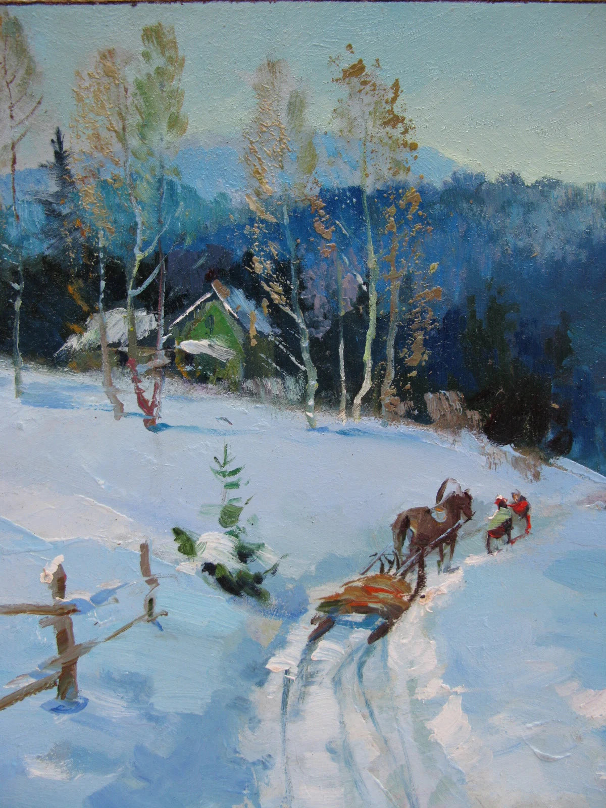 ORIGINAL PAINTING, modern painting, oil painting, impressionism, landscape, Winter, Snowy path, artist Y. Suprunchuk