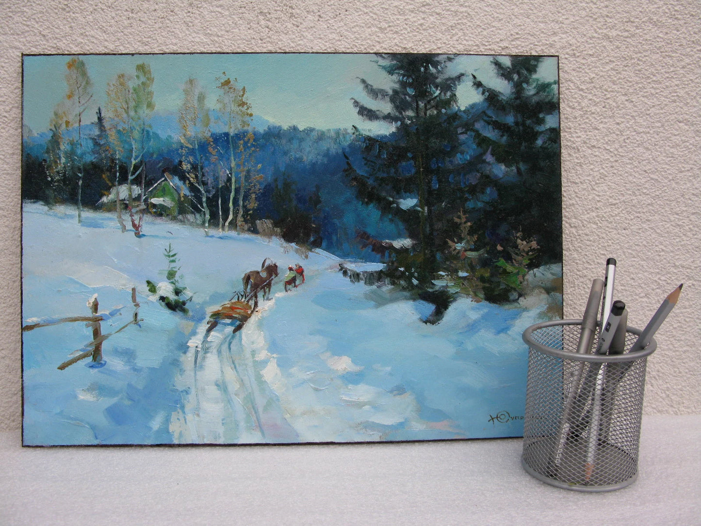 ORIGINAL PAINTING, modern painting, oil painting, impressionism, landscape, Winter, Snowy path, artist Y. Suprunchuk