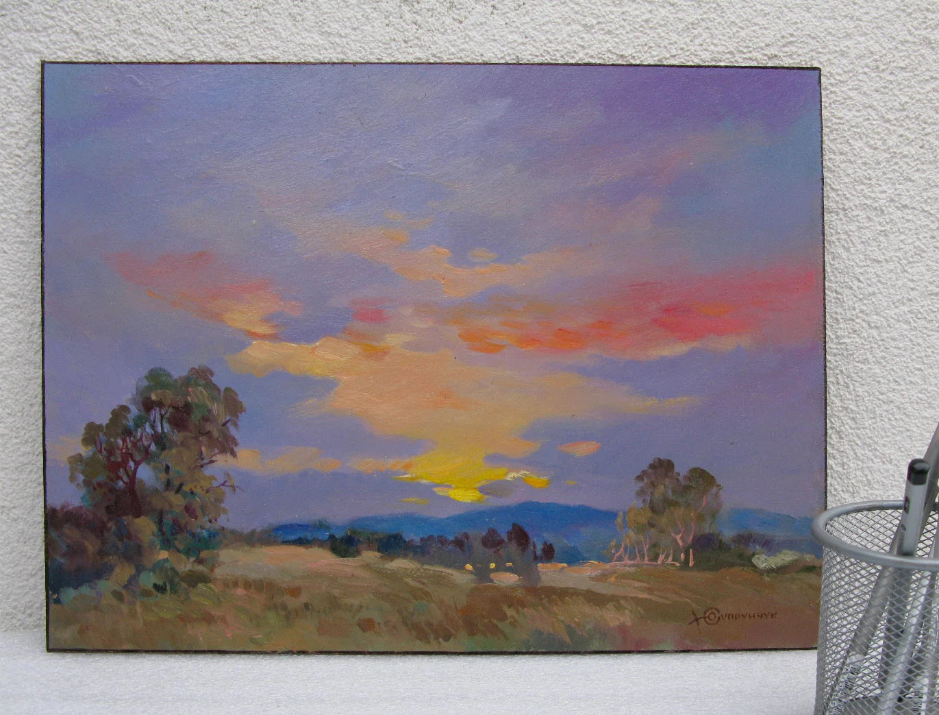 ORIGINAL PAINTING, vintage realism, modern painting, oil painting, impressionism , landscape, Evening, Sunset, 2022, artist Y. Suprunchuk