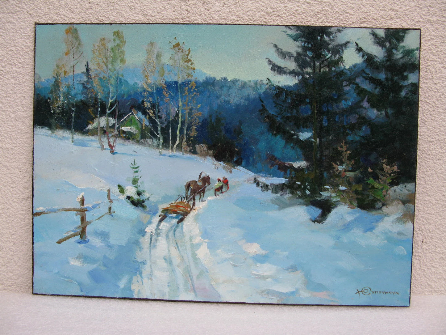 ORIGINAL PAINTING, modern painting, oil painting, impressionism, landscape, Winter, Snowy path, artist Y. Suprunchuk