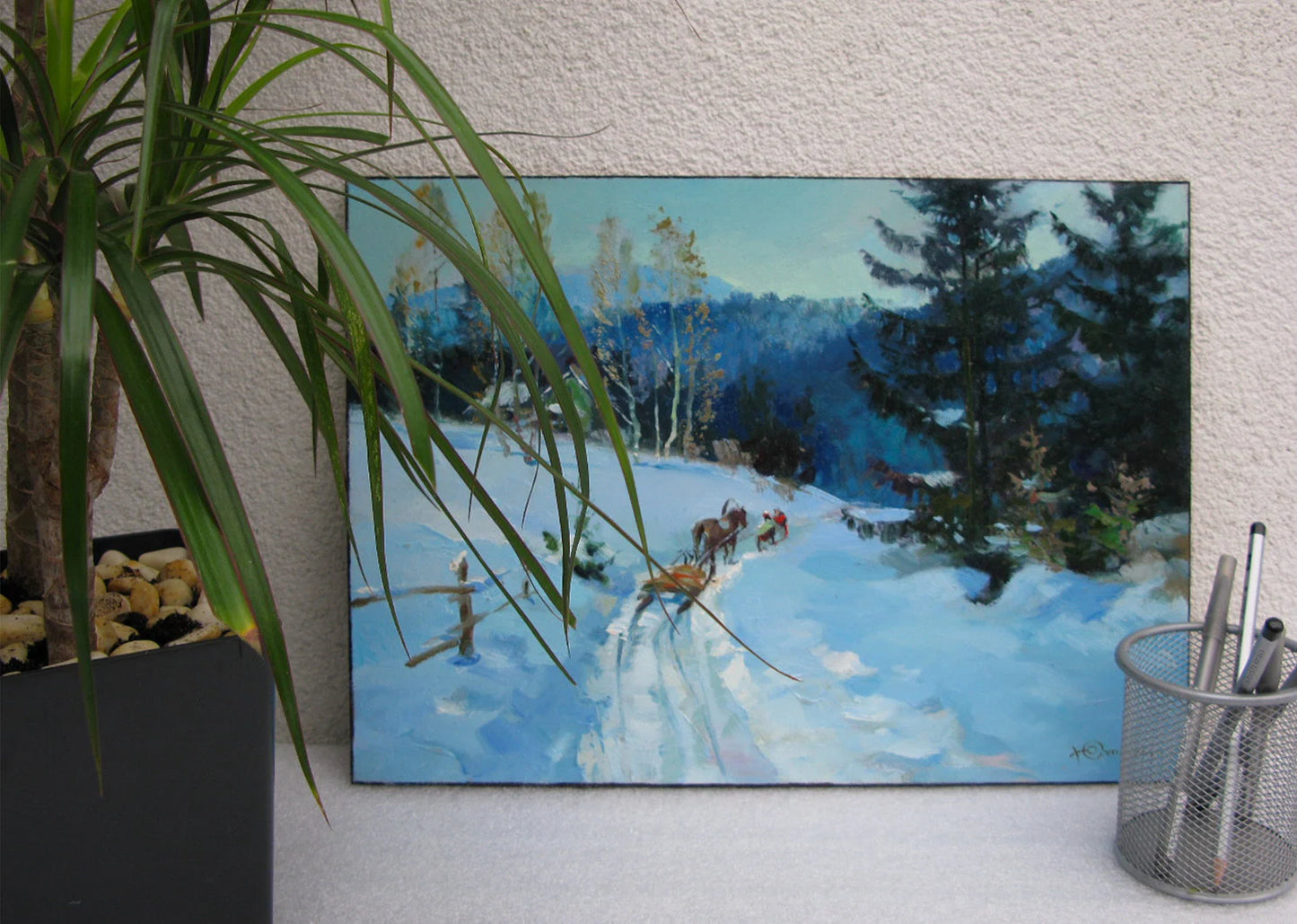 ORIGINAL PAINTING, modern painting, oil painting, impressionism, landscape, Winter, Snowy path, artist Y. Suprunchuk